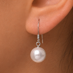 Load image into Gallery viewer, 925 Sterling Silver Round Pearl Dangle Earrings, Dangle Pearl Earrings, Drop Pearl Earrings, Classic Pearl Dangle Earrings, Hypoallergenic Dangle Earrings