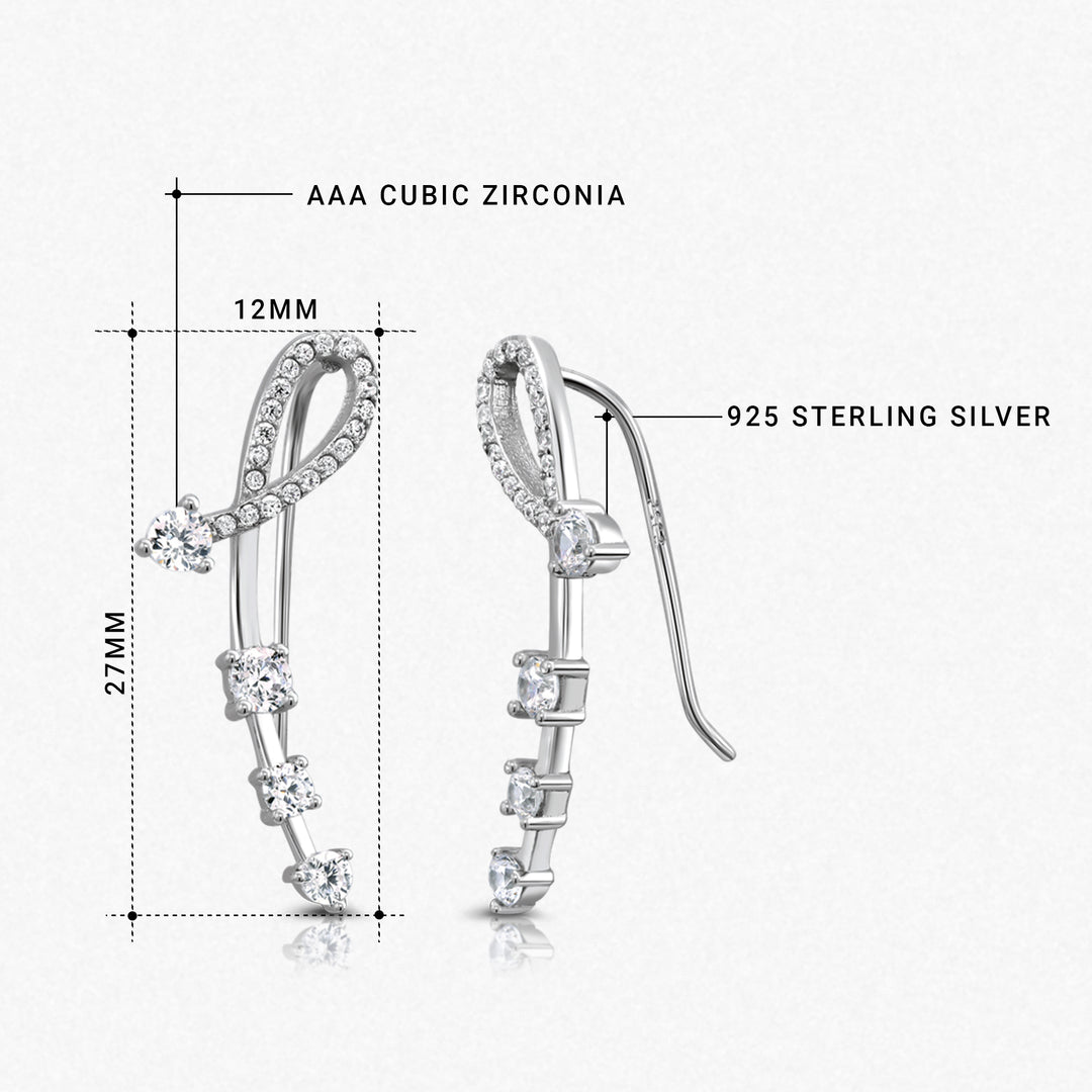 925 Sterling Silver CZ Climber Hook Earrings For Women, CZ Hook Earrings, Classic Climber Earrings