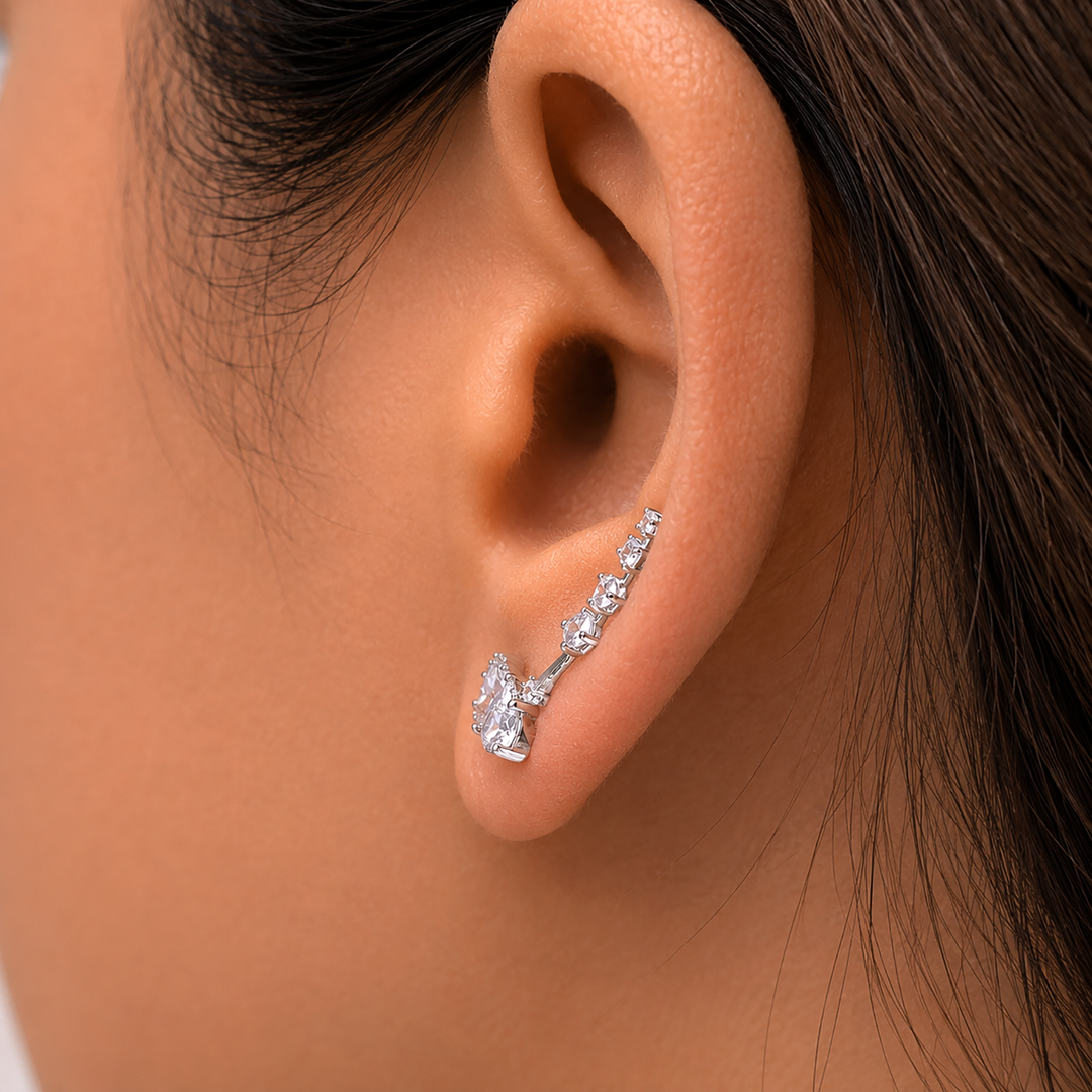 925 Sterling Silver CZ Climber Hook Earrings For Women, CZ Hook Earrings, Classic Climber Earrings