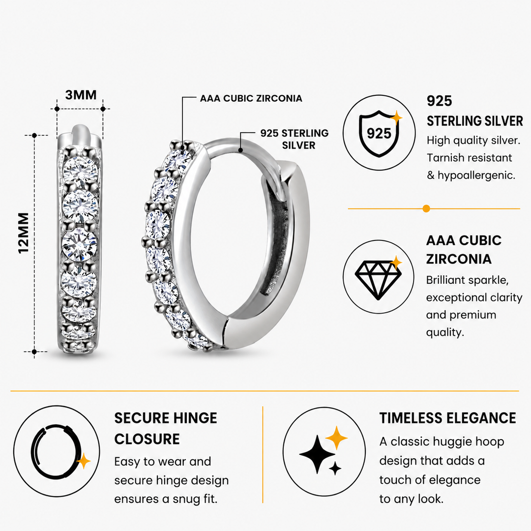 925 Sterling Silver Huggie Earrings,  Hoop Huggie Earrings For Girls, CZ Huggie, Hoop Earrings, Huggie Earrings, Huggie For Girls, Silver Earrings