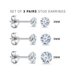 Load image into Gallery viewer, 925 Sterling Silver Stud Earrings, Martini 3 Set Push Back Studs, CZ Martini Studs, Hypoallergenic Studs, Classic Cz Studs
