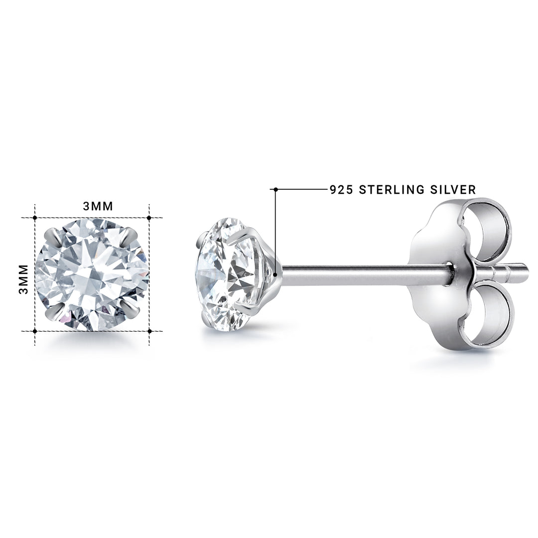 925 Sterling Silver 3mm Martini Stud Earrings, Martini Setting Studs, Martini Set Push Back Studs, Sparkling CZ Martini Studs, CZ Studs