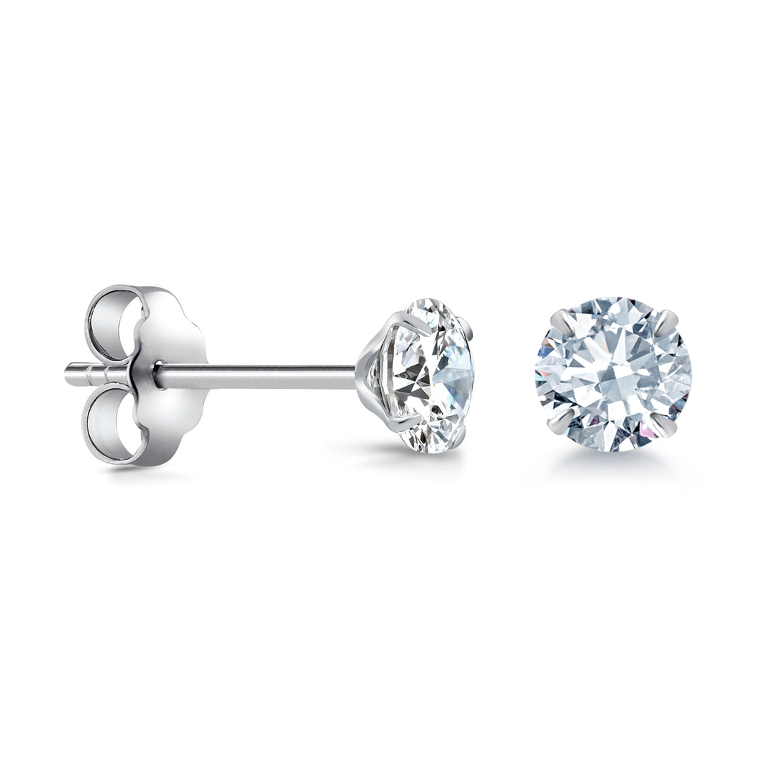 925 Sterling Silver 4mm Martini Studs Earrings, Martini Setting Studs, Martini Set Push Back Studs, Sparkling CZ Martini Studs, CZ Studs For Gift