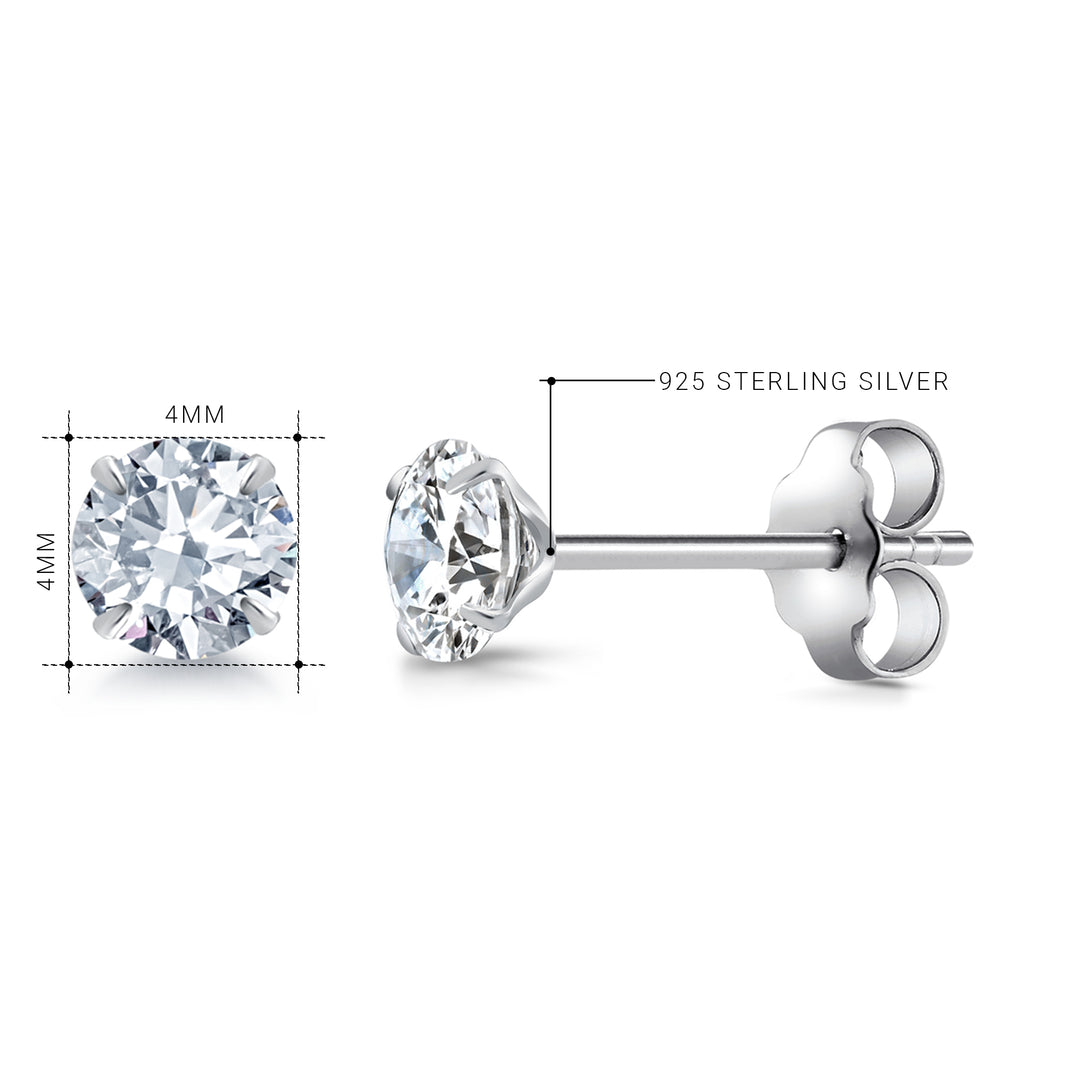 925 Sterling Silver 4mm Martini Studs Earrings, Martini Setting Studs, Martini Set Push Back Studs, Sparkling CZ Martini Studs, CZ Studs For Gift