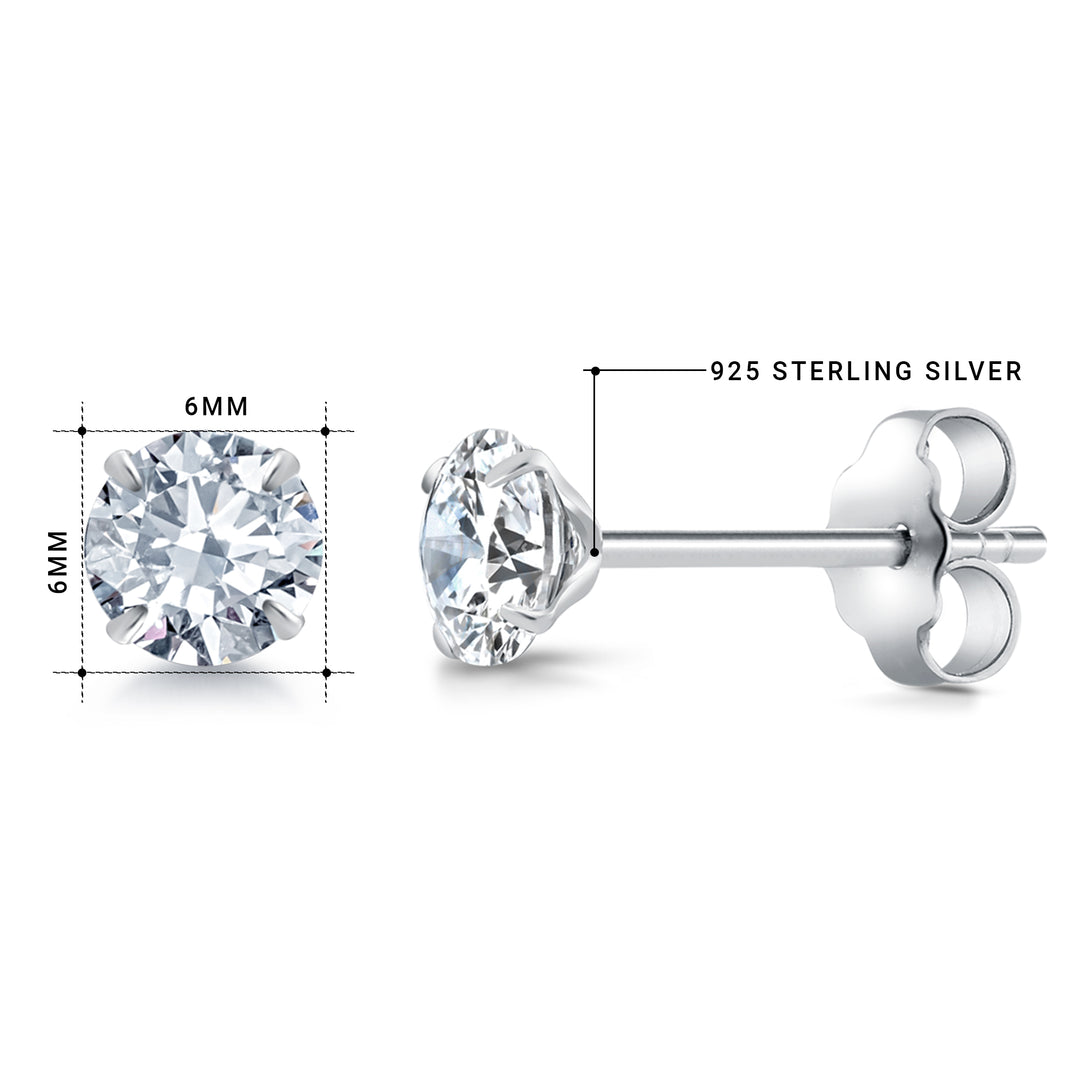 925 Sterling Silver 6mm Martini Studs Earrings, Martini Setting Studs, Martini Set Push Back Studs, Sparkling CZ Martini Studs, CZ Studs For Gift