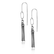 925 Sterling Silver Tassel Earrings,  Multi-Strand Snake-Cut Italian Chain Tassel Earrings,  Fishhook Tassel Earrings, Oxidize Tassel Earrings