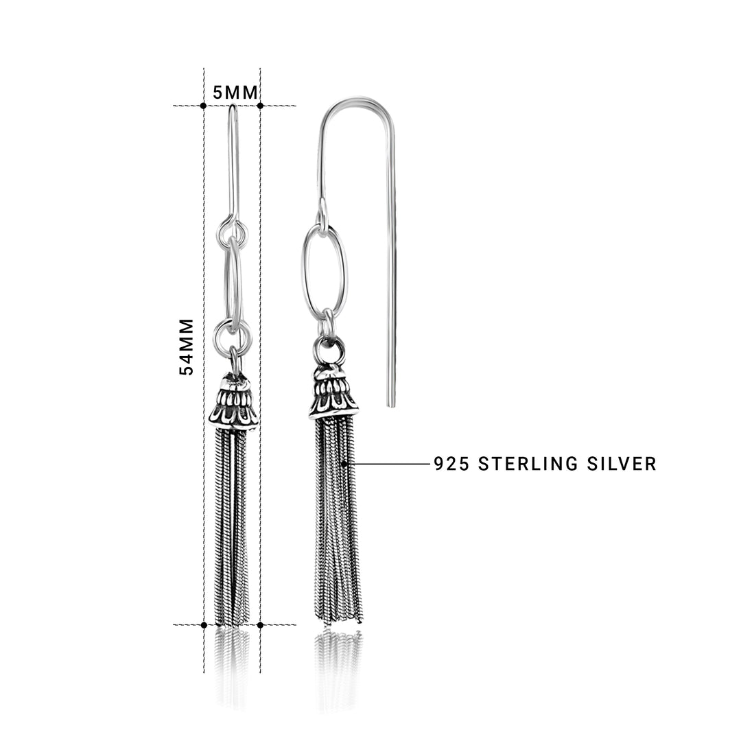 925 Sterling Silver Tassel Earrings,  Multi-Strand Snake-Cut Italian Chain Tassel Earrings,  Fishhook Tassel Earrings, Oxidize Tassel Earrings