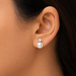 Load image into Gallery viewer, 925 Sterling Silver Pearl and CZ Studs, Freshwater Cultured Pearl and CZ Studs, Hypoallergenic Pearl Jewelry, Pearl Studs, Pearl Wedding Earrings, Silver Pearl Studs, Classic Pearl Jewelry, June Birthstone Jewelry