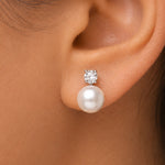 Load image into Gallery viewer, 925 Sterling Silver Pearl and CZ Studs, Freshwater Cultured Pearl and CZ Studs, Hypoallergenic Pearl Jewelry, Pearl Studs, Pearl Wedding Earrings, Silver Pearl Studs, Classic Pearl Jewelry, June Birthstone Jewelry