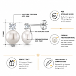 Load image into Gallery viewer, 925 Sterling Silver Pearl and CZ Studs, Freshwater Cultured Pearl and CZ Studs, Hypoallergenic Pearl Jewelry, Pearl Studs, Pearl Wedding Earrings, Silver Pearl Studs, Classic Pearl Jewelry, June Birthstone Jewelry