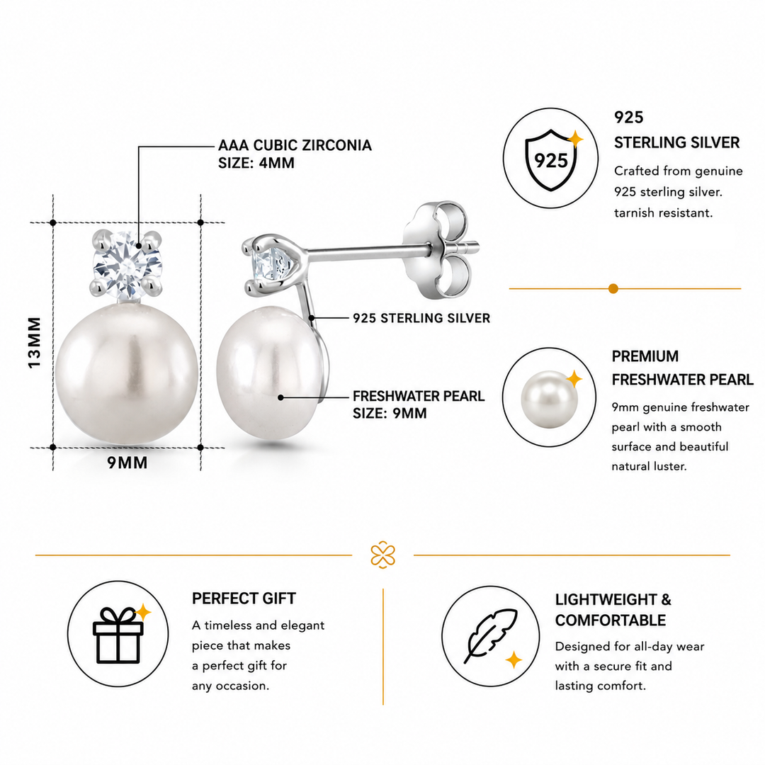 925 Sterling Silver Pearl and CZ Studs, Freshwater Cultured Pearl and CZ Studs, Hypoallergenic Pearl Jewelry, Pearl Studs, Pearl Wedding Earrings, Silver Pearl Studs, Classic Pearl Jewelry, June Birthstone Jewelry