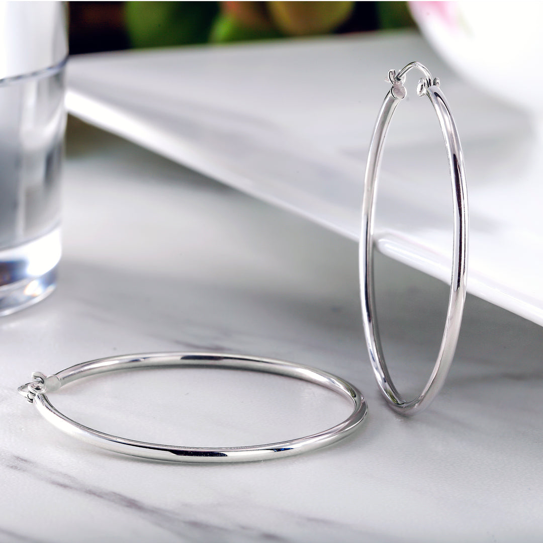 Silver Hoop Earrings, 925 Sterling Silver Hoops, Round Hoop Earrings, Classic Hoop Earrings, Everyday Earrings, Latch Back Hoop Earrings