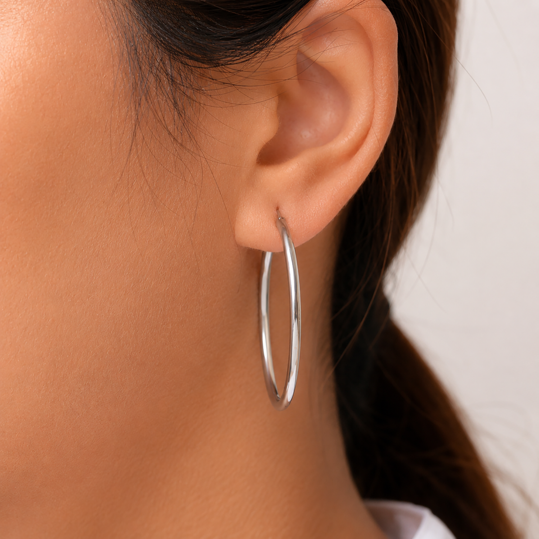 925 Sterling Silver Hoops Earrings, Round Hoop Earrings, Classic Hoop Earrings, Everyday Earrings, Latch Back Hoop Earrings