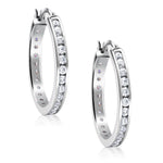 Load image into Gallery viewer, 925 Sterling Silver CZ Hoop Earrings, High Quality Silver CZ Hoops, Classic Hoops Earring, Channel Set Round CZ Silver Hoop Earrings
