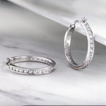Load image into Gallery viewer, 925 Sterling Silver CZ Hoop Earrings, High Quality Silver CZ Hoops, Classic Hoops Earring, Channel Set Round CZ Silver Hoop Earrings
