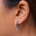 Load image into Gallery viewer, 925 Sterling Silver CZ Hoop Earrings, High Quality Silver CZ Hoops, Classic Hoops Earring, Channel Set Round CZ Silver Hoop Earrings
