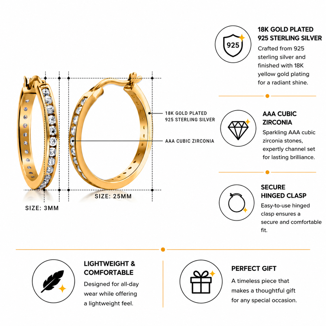 925 Sterling Silver Inside Out Hoop Earrings for Women, 25mm Hypoallergenic Hoops with AAA Cubic Zirconia, Pave CZ Hinged Hoop Jewelry Gift