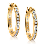 Load image into Gallery viewer, 925 Sterling Silver CZ Hoop Earrings, High Quality Silver CZ Hoops, Classic Hoops Earring, Channel Set Round CZ Silver Hoop Earrings
