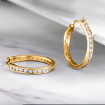 Load image into Gallery viewer, 925 Sterling Silver CZ Hoop Earrings, High Quality Silver CZ Hoops, Classic Hoops Earring, Channel Set Round CZ Silver Hoop Earrings

