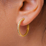 Load image into Gallery viewer, 925 Sterling Silver CZ Hoop Earrings, High Quality Silver CZ Hoops, Classic Hoops Earring, Channel Set Round CZ Silver Hoop Earrings
