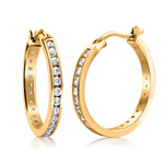 Load image into Gallery viewer, 925 Sterling Silver CZ Hoop Earrings, High Quality Silver CZ Hoops, Classic Hoops Earring, Channel Set Round CZ Silver Hoop Earrings
