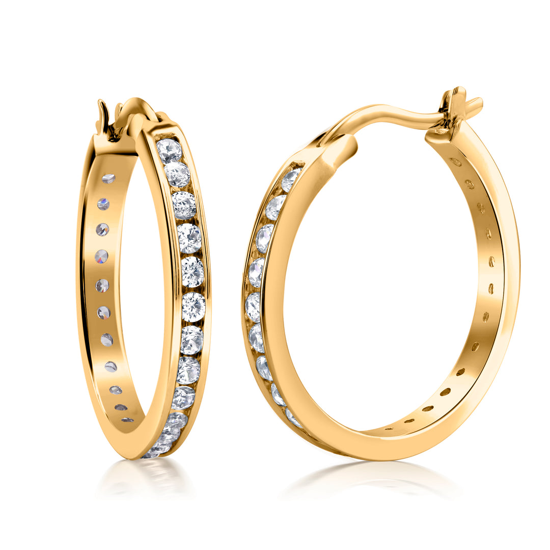 925 Sterling Silver CZ Hoop Earrings, High Quality Silver CZ Hoops, Classic Hoops Earring, Channel Set Round CZ Silver Hoop Earrings