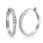 Load image into Gallery viewer, 925 Sterling Silver CZ Hoop Earrings, High Quality Silver CZ Hoops, Classic Hoops Earring, Channel Set Round CZ Silver Hoop Earrings
