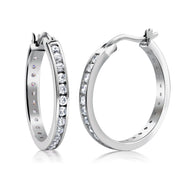 925 Sterling Silver Inside Out Hoop Earrings for Women, 25mm Hypoallergenic Hoops with AAA Cubic Zirconia, Pave CZ Hinged Hoop Jewelry Gift