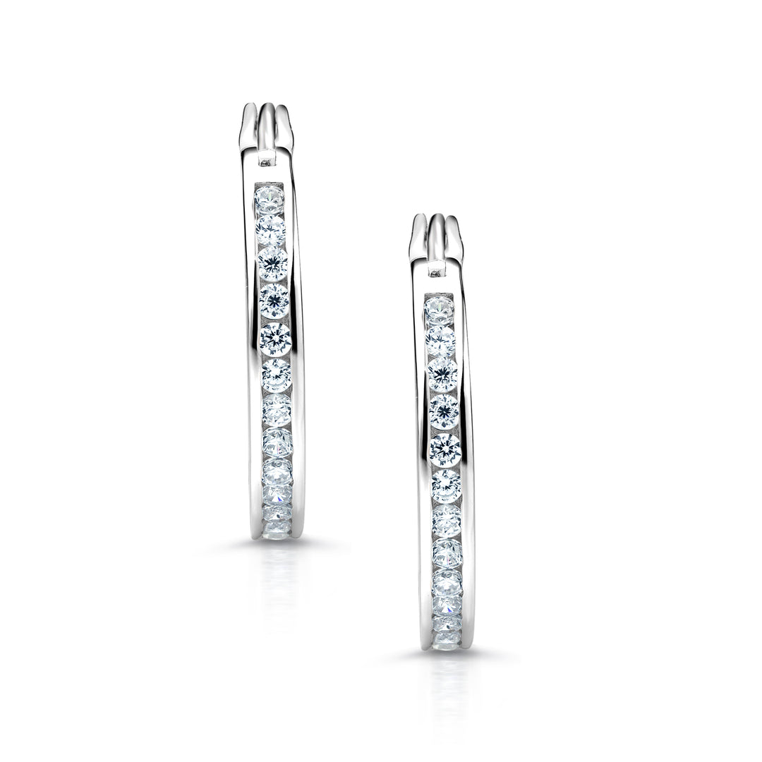 925 Sterling Silver Inside Outside Cz Hoop Earring, Huggie Hoop Earrings, Classic Cz Hoop Earring, Hoop Earrings, Hoop Earrings Jewelry