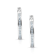 925 Sterling Silver 22mm Inside Out Hoop Hoop Earrings for Women, Hypoallergenic Hoops with Channel Set Cubic Zirconia, Classic Hinged Jewelry for Everyday & Evening Wear