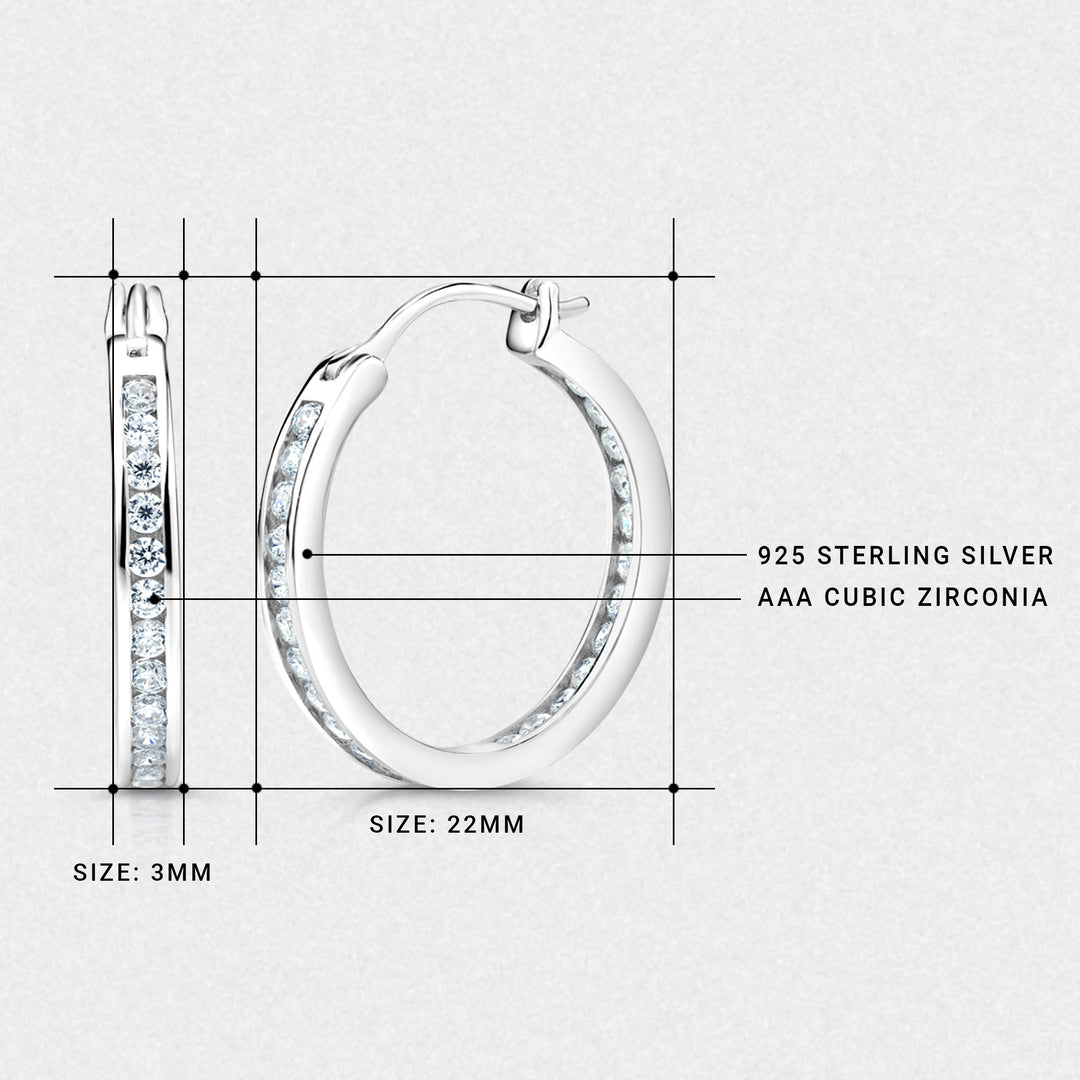 925 Sterling Silver Inside Outside Cz Hoop Earring, Huggie Hoop Earrings, Classic Cz Hoop Earring, Hoop Earrings, Hoop Earrings Jewelry