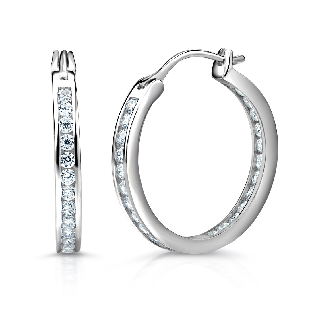 925 Sterling Silver Inside Outside Cz Hoop Earring, Huggie Hoop Earrings, Classic Cz Hoop Earring, Hoop Earrings, Hoop Earrings Jewelry