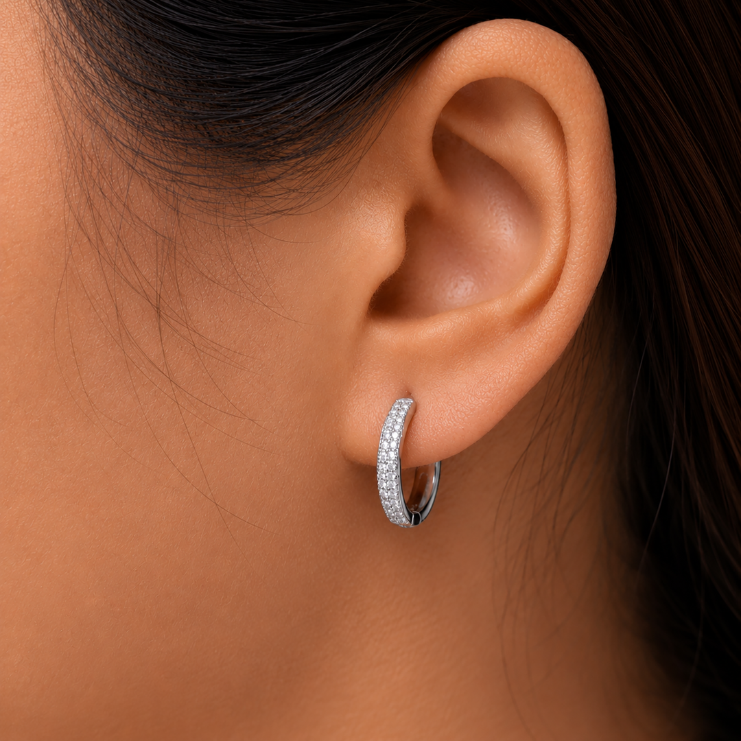 925 Sterling Silver Huggie, Hoop Huggie Earrings, Huggie Pave Setting, Hoop Huggie Earrings, Huggies For Girls, Silver Huggie Earrings