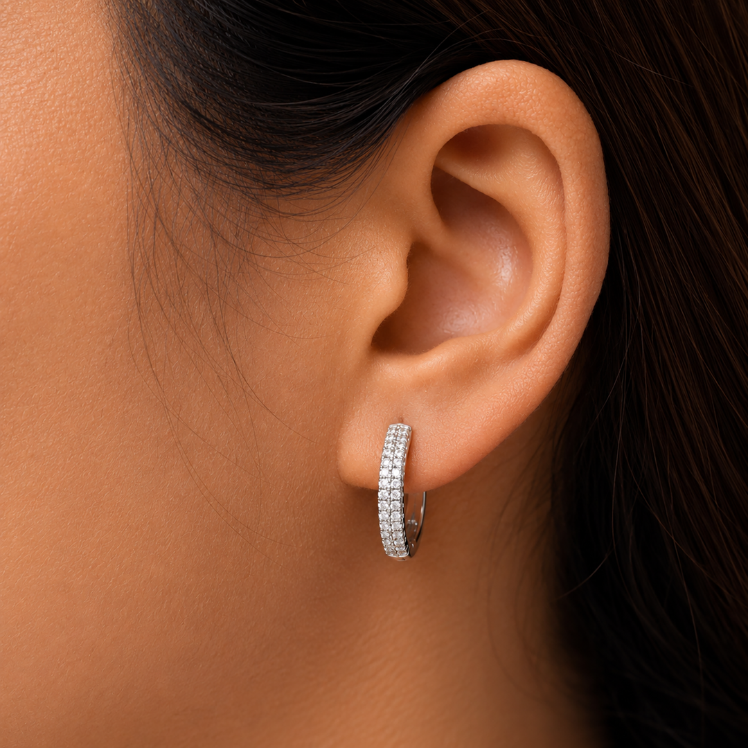 925 Sterling Silver Huggie, Hoop Huggie Earrings, Huggie Pave Setting, Hoop Huggie Earrings, Huggies For Girls, Silver Huggie Earrings
