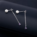 Load image into Gallery viewer, 925 Silver Pearl Dangle Earrings, Silver Pearl Dangle Earrings, White Pearl Earrings, Pearl And Amethyst Drop Earrings, 2 in 1 Drop Earrings

