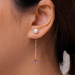 Load image into Gallery viewer, 925 Silver Pearl Dangle Earrings, Silver Pearl Dangle Earrings, White Pearl Earrings, Pearl And Amethyst Drop Earrings, 2 in 1 Drop Earrings
