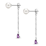 Load image into Gallery viewer, 925 Silver Pearl Dangle Earrings, Silver Pearl Dangle Earrings, White Pearl Earrings, Pearl And Amethyst Drop Earrings, 2 in 1 Drop Earrings
