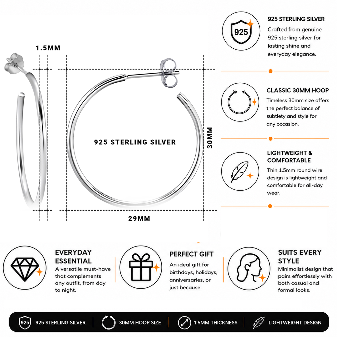 925 Sterling Silver Hoop Earrings, Round Silver Hoops, High Quality Sterling Hoops, Classic Hoops, Everyday Hoops Earrings