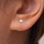 Load image into Gallery viewer, 10K Solid Gold Cartilage Single 2mm Stud, Dailywear Cz Gold Stud, Tiny Stud Earrings, CZ Earrings, Cartilage Stud, 10K Tiny Stud, 10K Gold Stud
