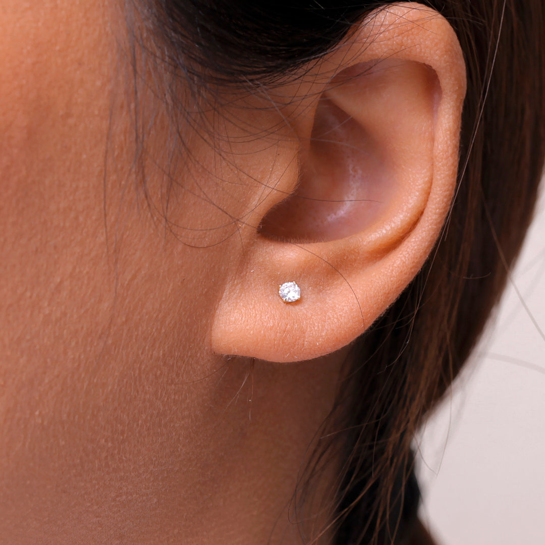 10K Solid 3MM Gold Studs for Women, Gold CZ Studs, Tiny Studs Earrings, CZ Earrings, Cartilage Studs, 10K Tiny Gold Stud, 10K Yellow Gold Studs