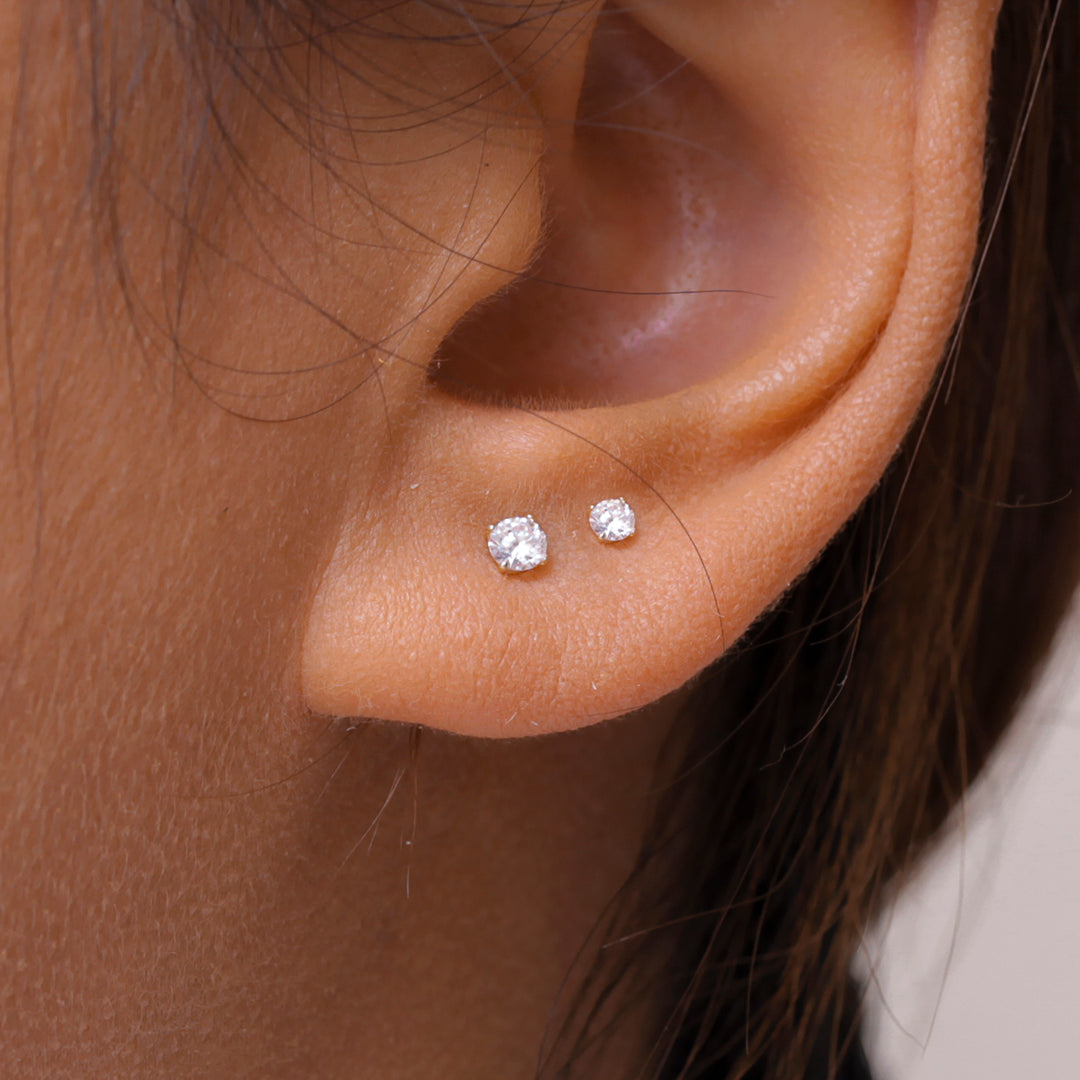 10K Solid Yellow Gold 6MM, 5MM ,4MM, 3MM & 2MM Studs, Gold CZ Earrings, Cartilage Studs, 10K Tiny Gold Stud