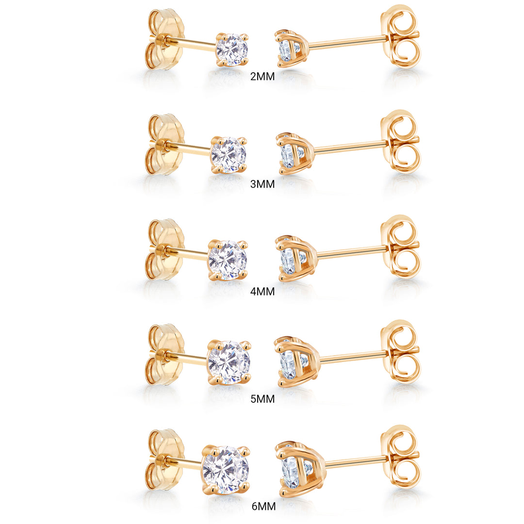 10K Solid Yellow Gold 6MM, 5MM ,4MM, 3MM & 2MM Studs, Gold CZ Earrings, Cartilage Studs, 10K Tiny Gold Stud