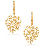 14k Gold Plated Tree of Life Dangle Earrings for Women, 925 Sterling Silver Leaf Drop Huggie Hoops with CZ, Hypoallergenic Botanical Jewelry Gift