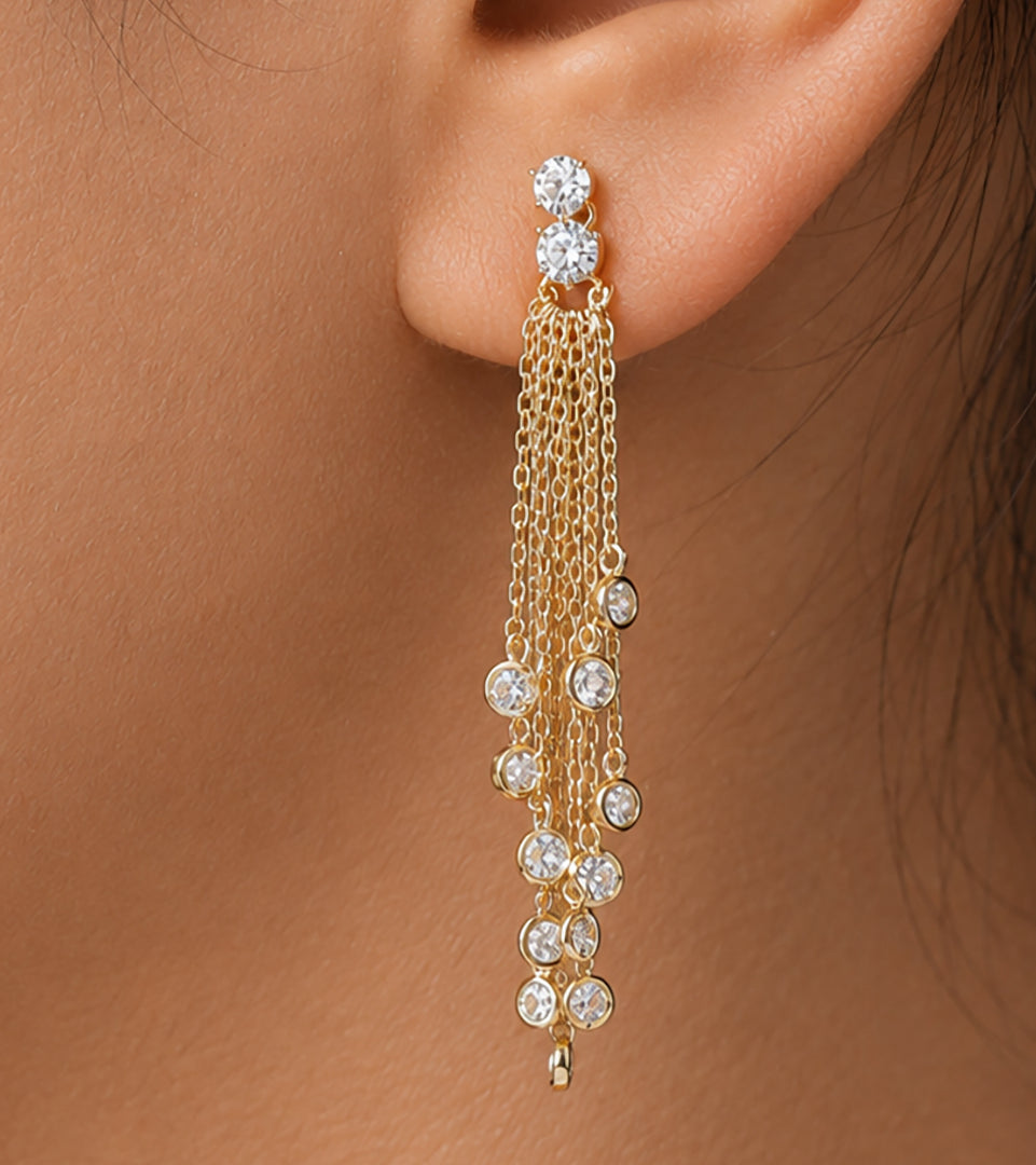 925 Sterling Silver 18k Gold Plated Tassel Earrings, Multi-Strand Cable Chain Tassel Earrings, Yellow Gold Plated Tassel Earrings, Push Back Tassel Earrings