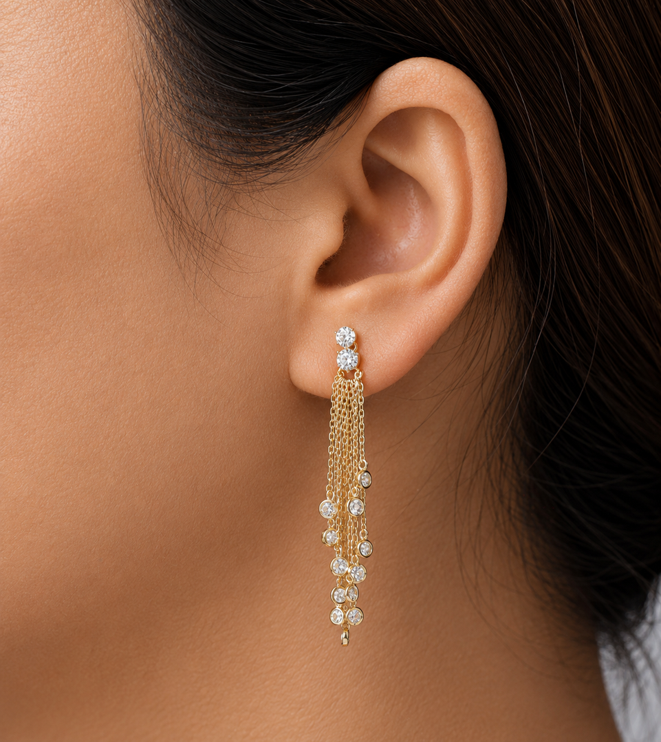 925 Sterling Silver 18k Gold Plated Tassel Earrings, Multi-Strand Cable Chain Tassel Earrings, Yellow Gold Plated Tassel Earrings, Push Back Tassel Earrings