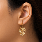 Load image into Gallery viewer, 14k Gold Plated Tree of Life Dangle Earrings for Women, 925 Sterling Silver Leaf Drop Huggie Hoops with CZ, Hypoallergenic Botanical Jewelry Gift