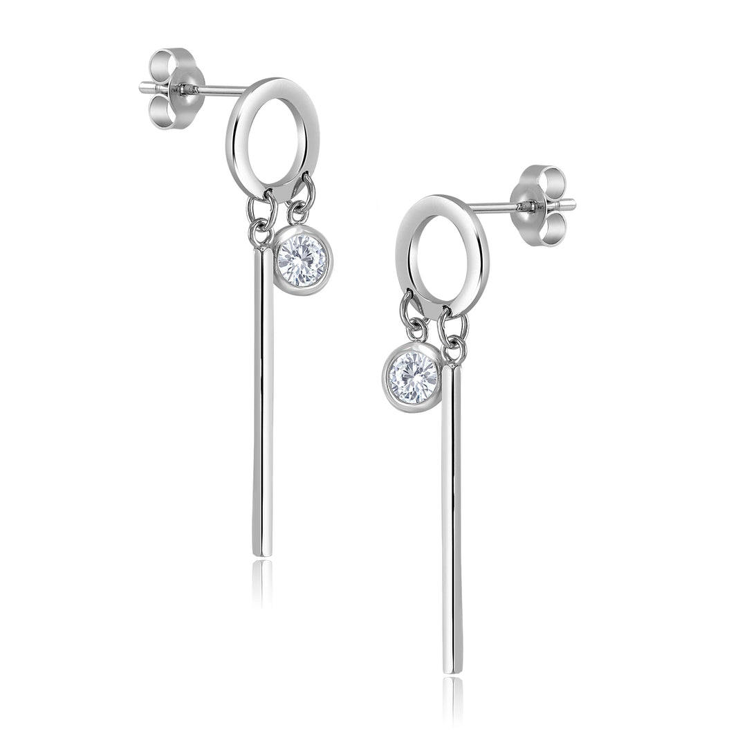 925 Sterling Silver CZ Dangle Earring, Circle Dangle Earring, Dangle Earring, Cirle CZ Dangle Earring, Dangle Earring, Bezel Setting Earring, Geometric Dangle Earring