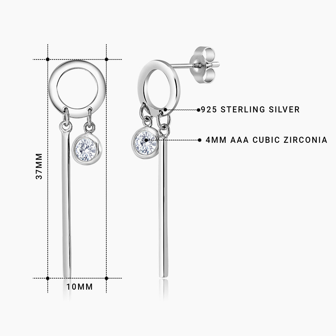 925 Sterling Silver CZ Dangle Earring, Circle Dangle Earring, Dangle Earring, Cirle CZ Dangle Earring, Dangle Earring, Bezel Setting Earring, Geometric Dangle Earring