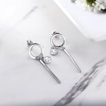 Load image into Gallery viewer, 925 Sterling Silver CZ Dangle Earring, Circle Dangle Earring, Dangle Earring, Cirle CZ Dangle Earring, Dangle Earring, Bezel Setting Earring, Geometric Dangle Earring

