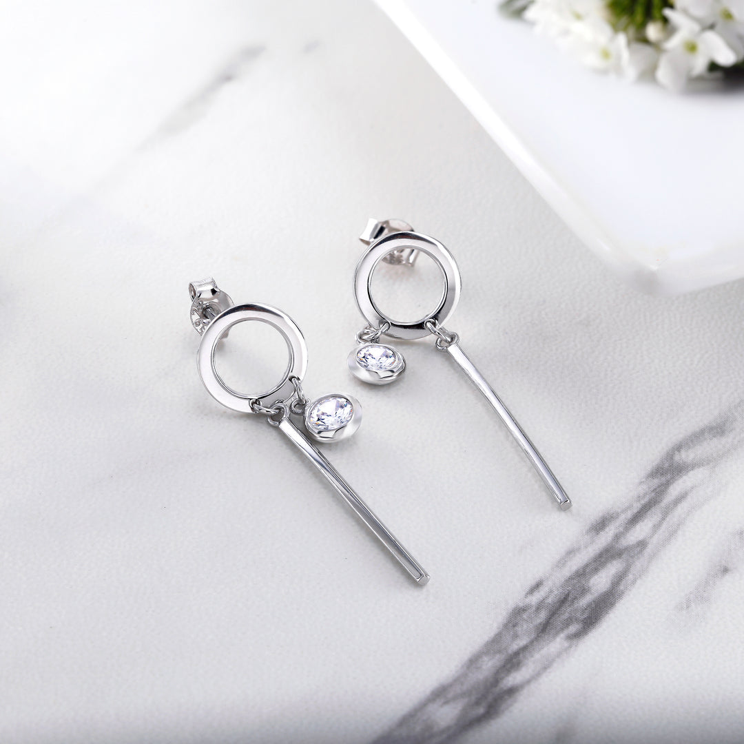 925 Sterling Silver CZ Dangle Earring, Circle Dangle Earring, Dangle Earring, Cirle CZ Dangle Earring, Dangle Earring, Bezel Setting Earring, Geometric Dangle Earring